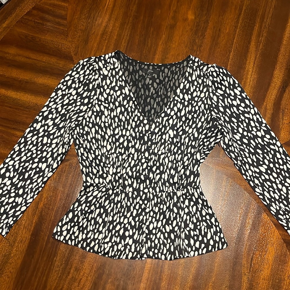 J. Crew Peplum Top with Plunging Neck & Lining Size 2